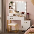 thumbnail image 2 of DWVO Makeup Vanity with Mirror and Lights, Vanity with Lights and Drawers, Vanity Mirror with Lights and Table Set, 3 Color Adjustable Lighting Brightness & Power Outlet,White,15.3"D x 24.3"W x 53.9"H, 2 of 5