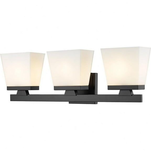 3 Light Contemporary Steel Vanity Light Fixture with Etched Opal Glass-7.75 inches H By 23 inches W-Matte Black Finish Bailey Street Home