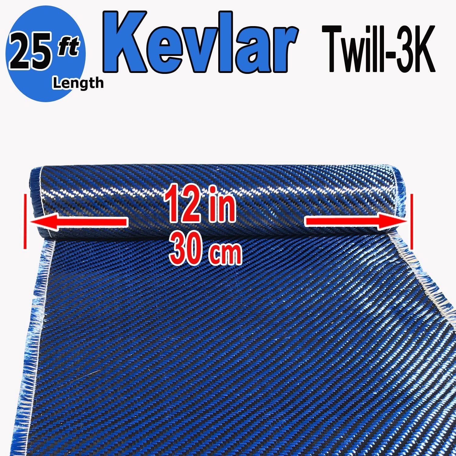 12" x 10 FT - KEVLAR FABRIC-2x2 TWILL WEAVE-3K/240g Blue