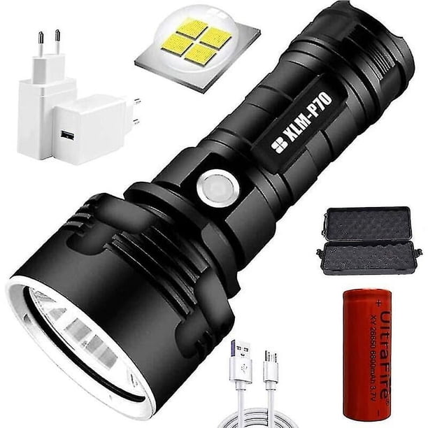 Antorcha P70, linterna impermeable ultrabrillante LED de alta potencia de 30000-100000 lúmenes, la linterna más potente Xlm-p70 de 50w con 3 modos (batería única, 50w-p70