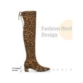 thumbnail image 6 of BLISSFUL STEP  Women's Boot  Faux Suede Thigh High Chunky Heel Square Toe Back Lace Up Side Zipper Boots Leopard 7, 6 of 7