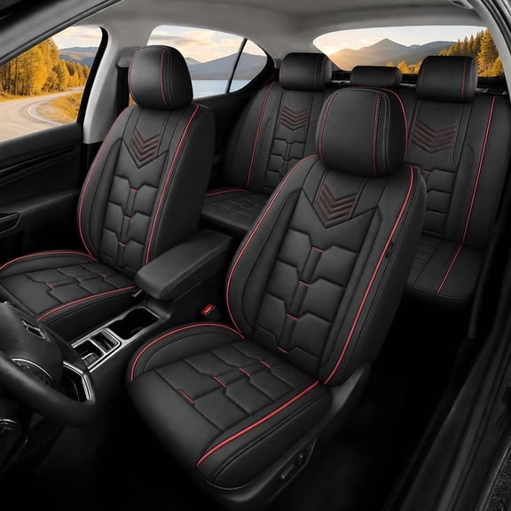 Car Seat Covers Fit for Hyundai Ioniq 2017-2024 Full Set Leather Seat Cushion Waterproof Automotive Seat Protectors(5 Seats,Black&Redline)