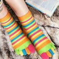 thumbnail image 3 of Rainbow Striped Pattern Toe Socks (Adult Medium - Women's Shoe Sizes 5-10) - Orange Accent, 3 of 3