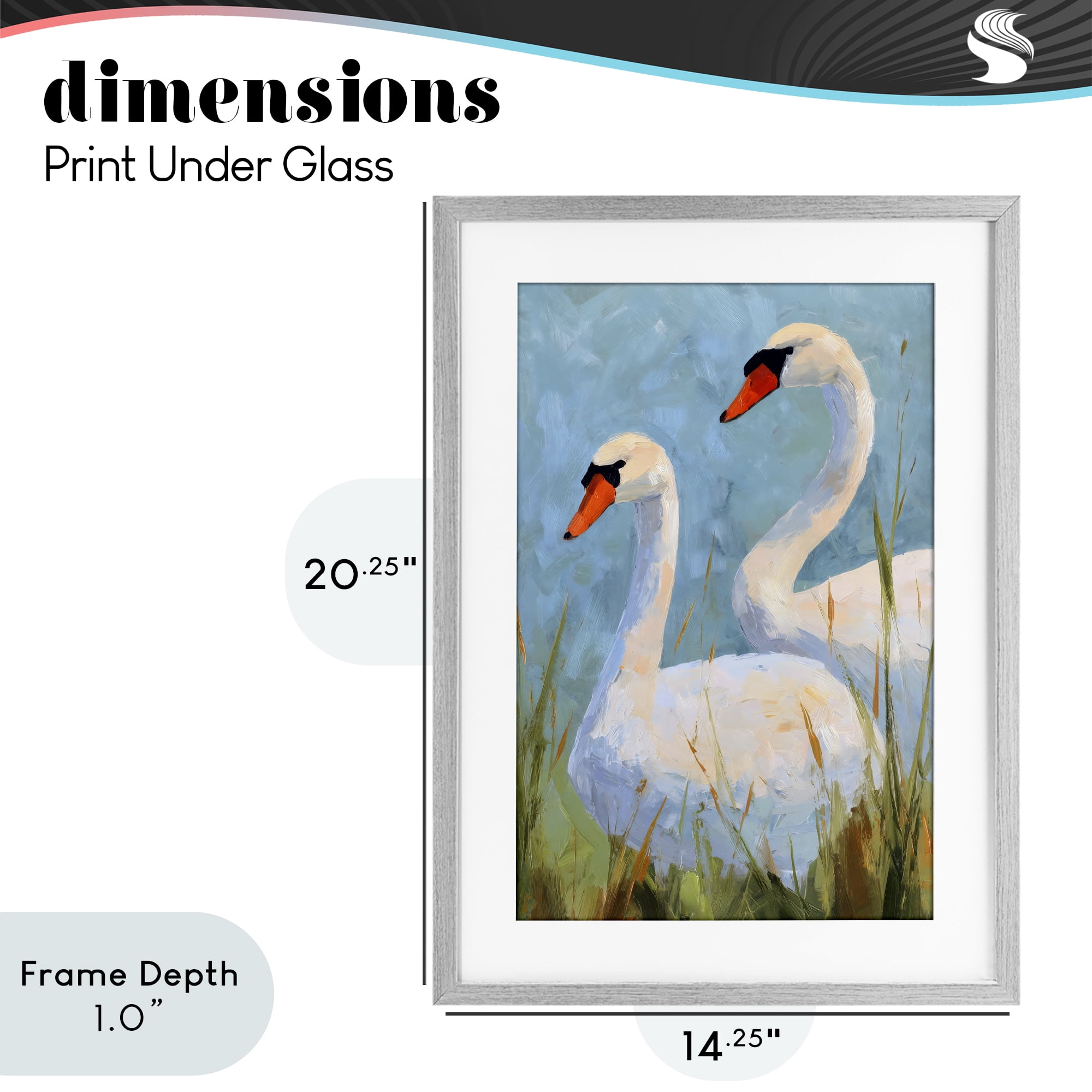 Stupell Industries Long Necks Swan Pear Gray Framed Print Under Glass, design by Petal Prints Design