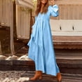 thumbnail image 7 of Women's Maxi Dress Long Sleeve V-Neck Loose Fit Button Down Cotton Linen Retro Swing Dress for Spring Fall Casual Daily Wear,Light Blue,2XL, 7 of 7
