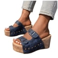 thumbnail image 1 of Sandales Compensées en Liège à Bout Ouvert pour Femmes, Bride à Double Boucle, Cloutées, à Enfiler, Sandale Plateforme, Confortables, Décontractées, pour Usage Quotidien, Mules, Bleu, Taille 6,5, 1 of 7