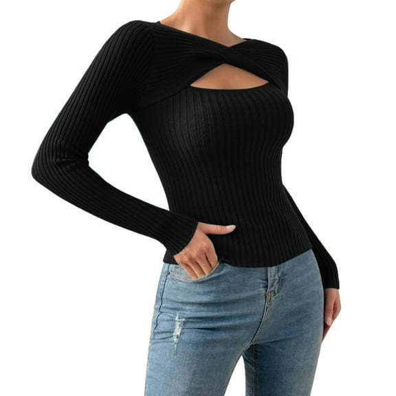 UJNDER Casual Long Sleeve Sweater for Women Round Neck Basic Tops with Shawl for Fashion Fall Outfits Black M