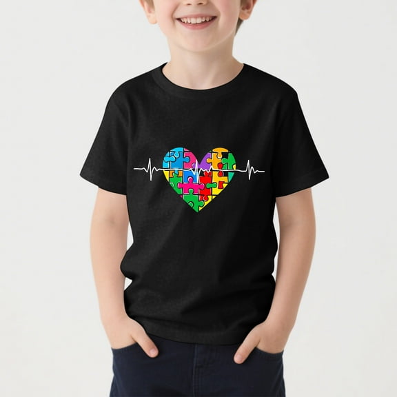 Frwgonr Little Boys T-shirts Short Sleeve Tee Tops Casual Graphic Clothes Crew Neck Shirts 3-16 Years, Black