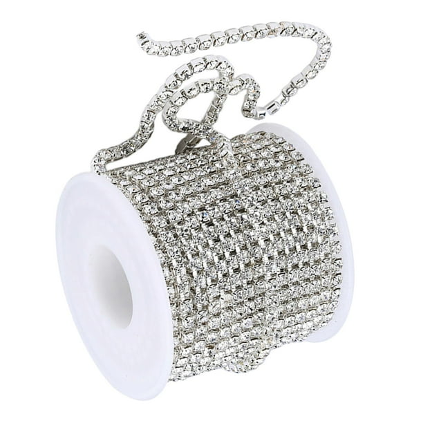 Cadena de 10 yardas con diamantes de imitación plateados para joyería, ideal para bodas Plata