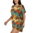 thumbnail image 2 of Fotbe Colorful Hawaii Palms Print Pajama Set for Women 2 Piece Loungewear Short Sleeve Tops and Shorts Set Soft Sleepwear-XX-Large, 2 of 7