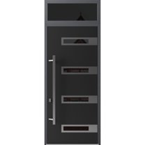 Front Exterior Prehung Steel Door / Ronex 0131 Black Enamel / Top Exterior Window Sidelite / Stainless Inserts Entry Metal Modern Painted W36x96 16 Right-hand