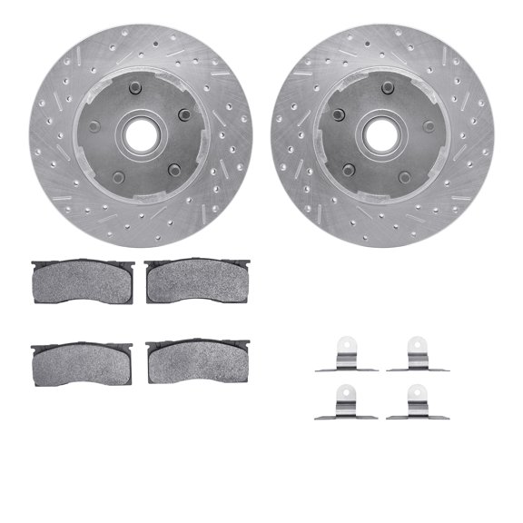 Dynamic Friction Company Front Brake Rotors-Drilled and Slotted-Silver with 5000 Advanced Brake Pads includes Hardware 7512-54003