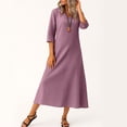 thumbnail image 4 of Robe Tailleur pour Femme Robe pour Femmes Longue Robe Bohème de Plage Élégante Robe Maxi Robe à Col en V Robe à Manches 3/4 Violet G, 4 of 5