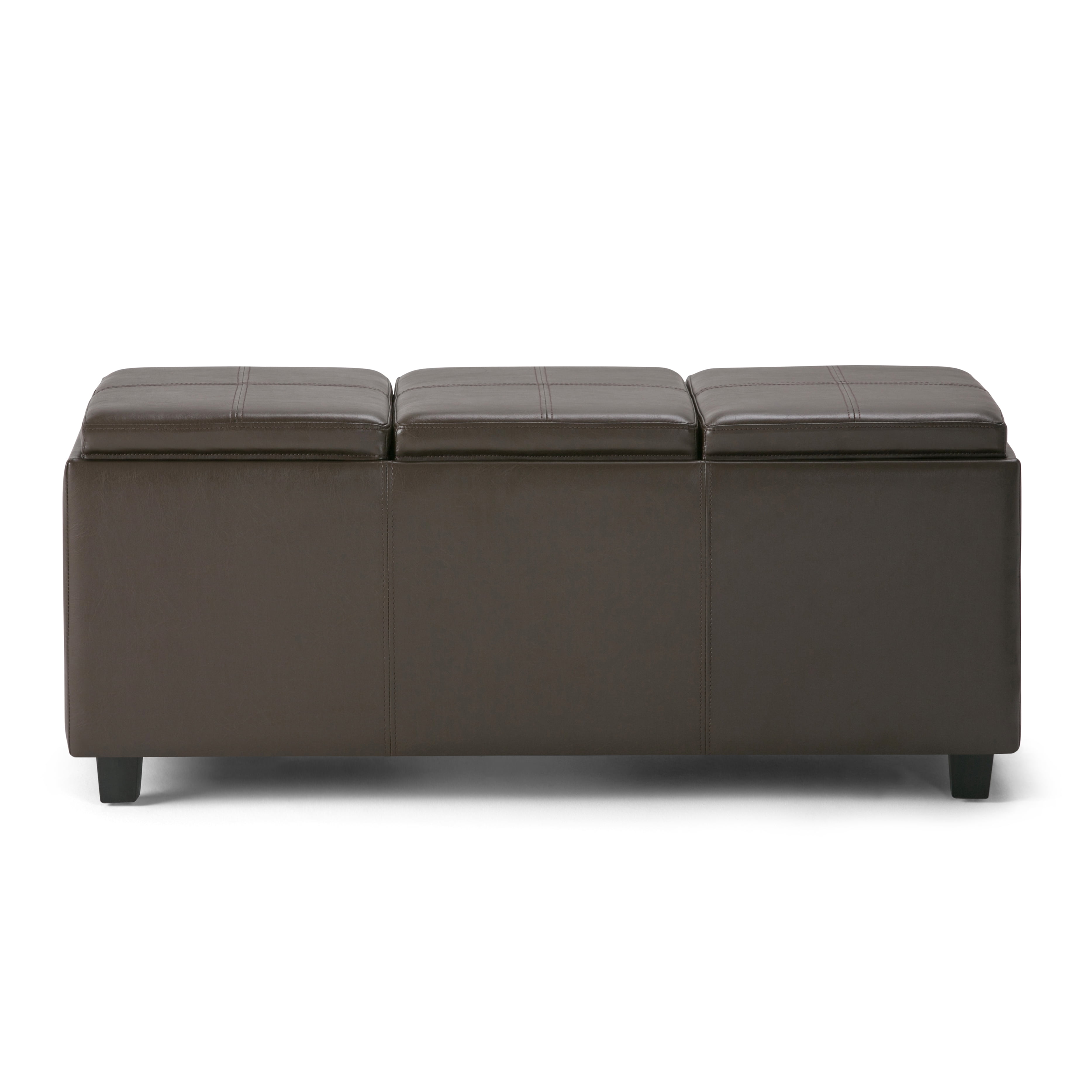 Avalon 42 inch Wide Contemporary Storage Ottoman in Chocolate Brown Vegan Leather