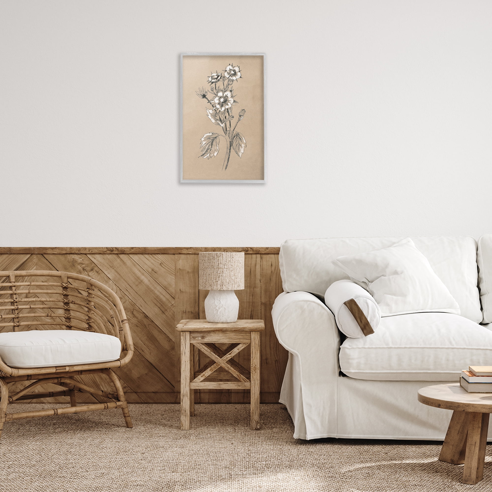 Stupell Industries Apple Blossom Drawing Botanical & Floral Drawing Gray Framed Art Print Wall Art, 16 x 24