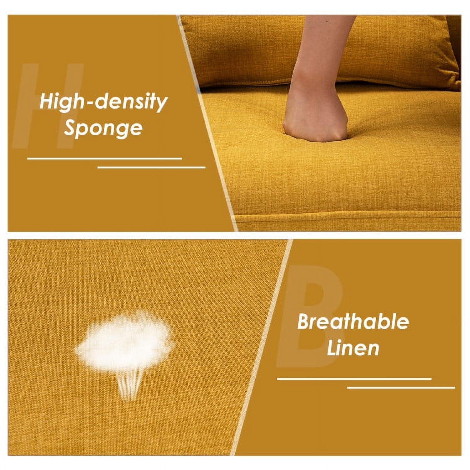 Finihen Upholstered Accent Chair, Modern Comfy Armchair Single Sofa, Linen Fabric Single Sofa Armchair with Waist Pillow, for Living Room, Bedroom, Yellow