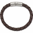 thumbnail image 2 of Stainless Steel Polished Black And Brown Textured Leather 8In Bracelet (8 X 11.6) Made In China -Jewelry By Sweet Pea, 2 of 6