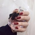 thumbnail image 4 of 24pcs/set Simple Design Pure Color Fake Nail Long Nail Art Tips with Glue Ladies Sexy Wine Red Color False Nails, 4 of 7