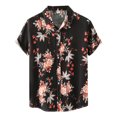 thumbnail image 1 of Camisas Y Playeras Camisa Casual Fashion de hombres Tops Floral Hawaii Impreso Camisa de manga corta Camisa suelta de Button (Black, XL), 1 of 6