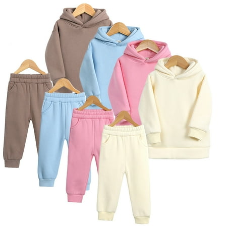 

KYAIGUO Toddler Boys Hooded Sweatshirt Pant Outfits 2PCS Baby Girls Winter Casual Fleece Sweatsuit Set 1-7T Kids Tracksuit Blouse+jogger Pants