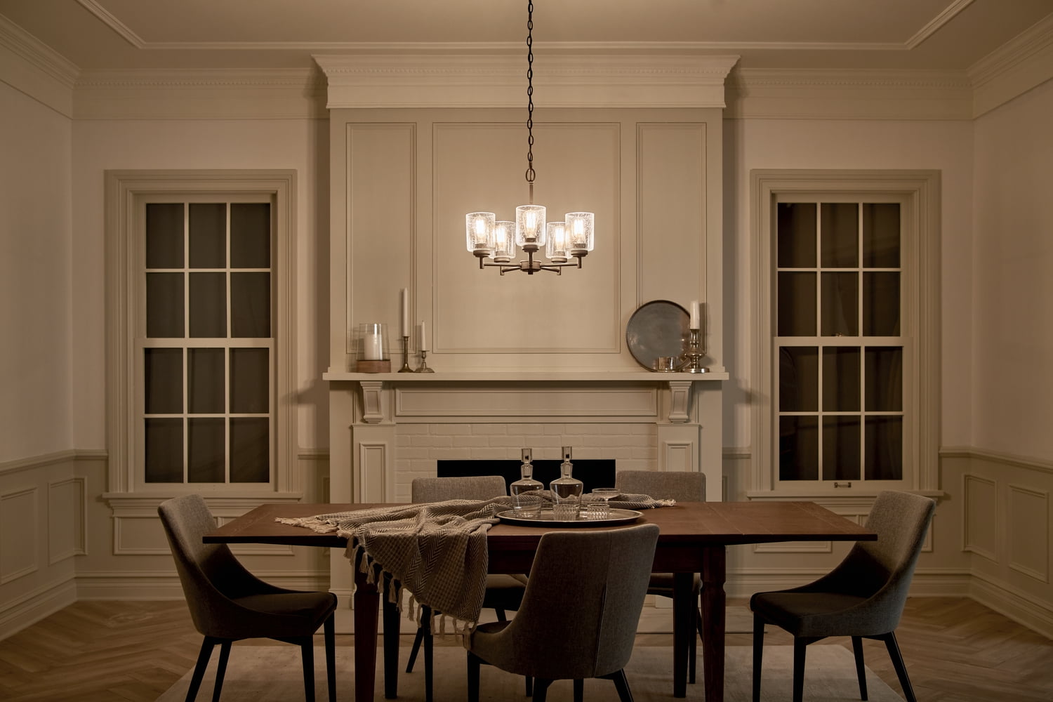 Kichler Winslow 5 Light Black Contemporary Chandelier with Clear Seeded Glass