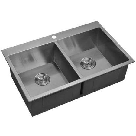 ... 33x22-inch 50/50 Double Bowl Stainless Steel Drop In Kitchen Sink Set
