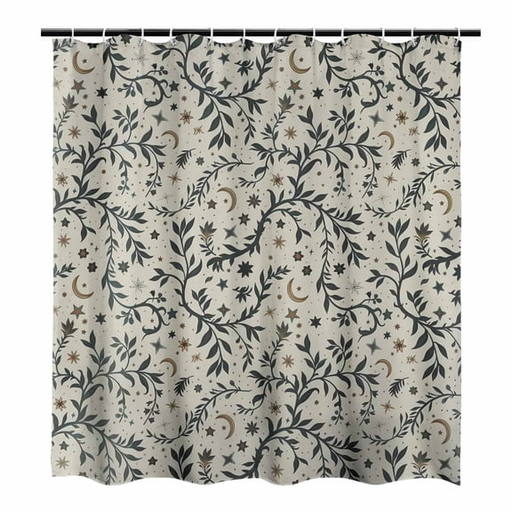 Moon and Stars Shower Curtain Botanical Shower Curtain Art Nouveau Star Bathtub Curtain Farmhouse Shower Curtain Bathroom Decor 66x72in