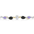 thumbnail image 2 of Gem Stone King 925 Silver and 10K Yellow Gold White Moissanite Black Onyx Blue Tanzanite and Lab Grown Diamond Tennis Bracelet for Women By Keren Hanan (1.56 cttw, Adjustable up To 9 inch), 2 of 3