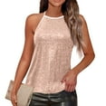 thumbnail image 3 of Womens Sequin Halter Top Sleeveless Sparkle Tank Tops Glitter Dressy Shirts Evening Clubwear Cocktail Party Camisole Tops,Champagne M, 3 of 6