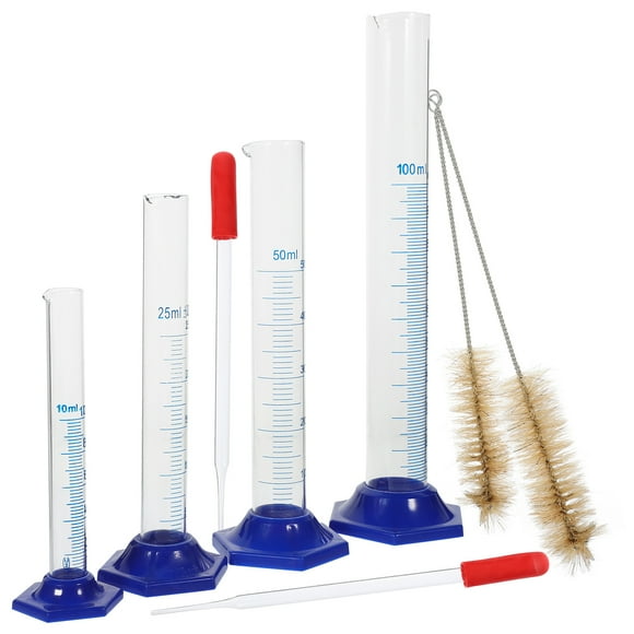 1 Set Glass Cylinder Graduated Measuring Cylinder Set with Cleaning Brushes and Dropper