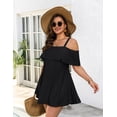 thumbnail image 3 of a.Jesdani Women Plus Size One piece Swimsuits Tummy Control Two Piece Bathing Suit Off Shoulder Ruffled Flounce Swimdress with Shorts Black 2X, 3 of 12