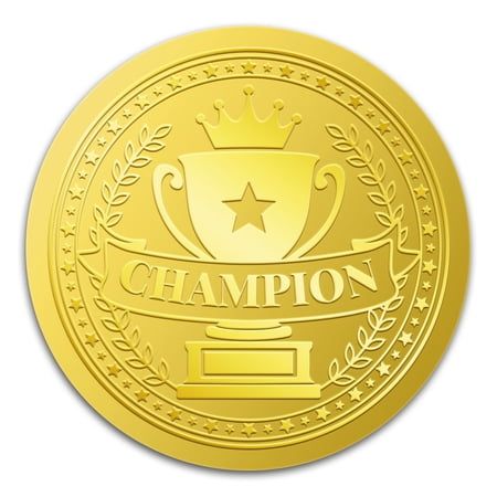 100Pcs Champion Tro y Gold Foil Stickers 2 Inch Tro y Gold Embossed Envelopes Seals Round Self Adhesive Certificate Seal Labels
