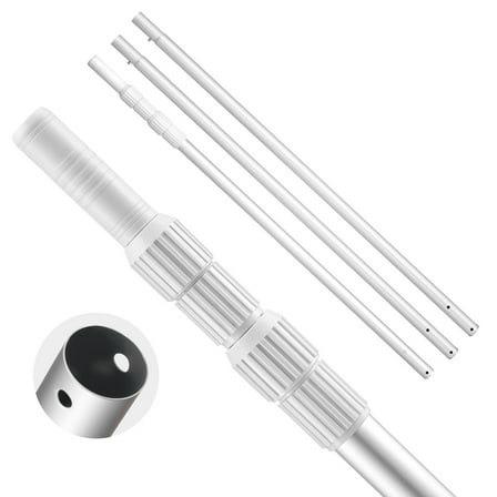 KFFKFF Telescoping Pool Pole, Adjustable 3.4 to 15 Ft Cleaning Pole with 2 Extensions, Durable Pole for Skimmer Nets, Brushes, and Vacuum Heads