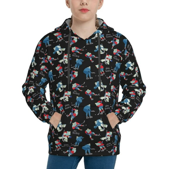 Easygdp Play Hockey Boys Hoodie Kids Sweatshirt Youth Pullover With Hood-Small