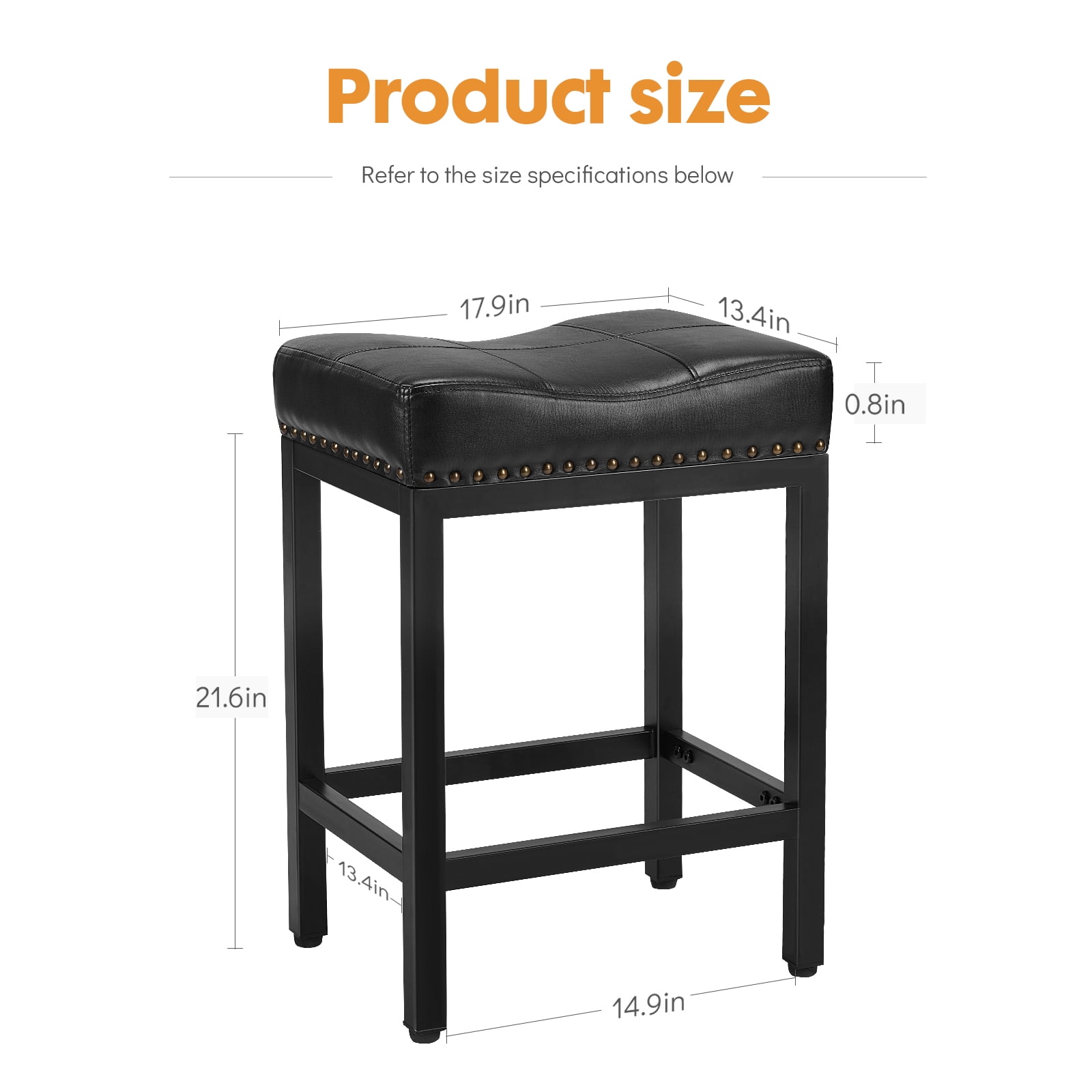 JIOABL Bar Stools Set of 4, Upholstered Modern Counter Height 24 Inch Bar Stools, PU Leather, For Kitchen, Living Room, Black