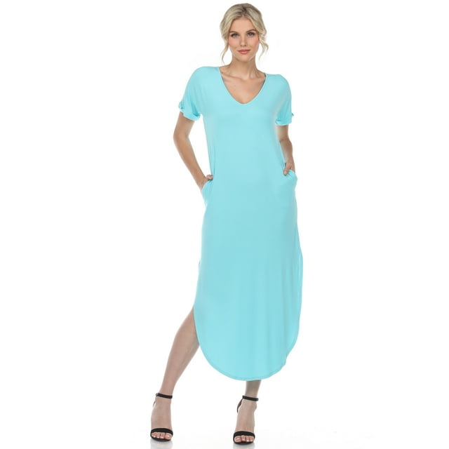 White Mark Robe Maxi à Manches Courtes à Col en V pour Femmes