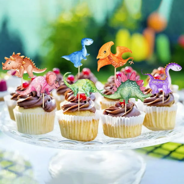 Adornos de dinosaurios, 42 piezas de adornos para cupcakes de dinosaurios, fiesta de dinosaurios, tema de dinosaurios, adorno de decoración de muffins para fiesta temática de dinosaurios,