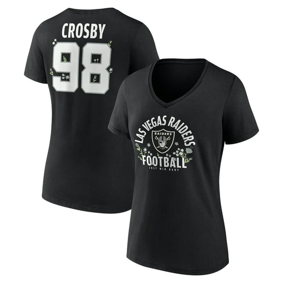 Women's Maxx Crosby Black Las Vegas Raiders Floral Name & Number V-Neck T-Shirt