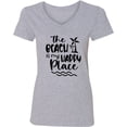thumbnail image 3 of Inktastic Spring Break the Beach is My Happy Place Women's V-Neck T-Shirt, 3 of 5
