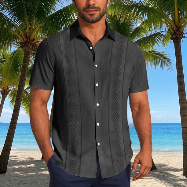 Blusa y camisa de manga corta con cuello vuelto Camisa casual para hombre Camisa de bolos vintage de manga corta Camisas de verano de playa cubana Camisa con botones Blusa para hombre Poliéster