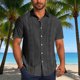 thumbnail image 1 of Blusa y camisa de manga corta con cuello vuelto Camisa casual para hombre Camisa de bolos vintage de manga corta Camisas de verano de playa cubana Camisa con botones Blusa para hombre Poliéster, 1 of 6