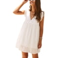 thumbnail image 3 of VISgogo Vestido casual para mujer, manga voladora, cuello en V, ahuecado, color sólido, suelto, vestidos acampanados VISgogo moda, 3 of 6