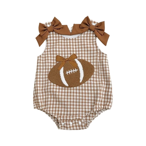 MEZZALL Child Girls Sleeveless Plaid Rugby Football Romper Bodysuits Clothes Crew Neck Trendy Onesies