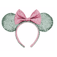 thumbnail image 2 of Disney Parks Mint Green Pink Bow Mickey Minnie Sequin Ears Headband, 2 of 3