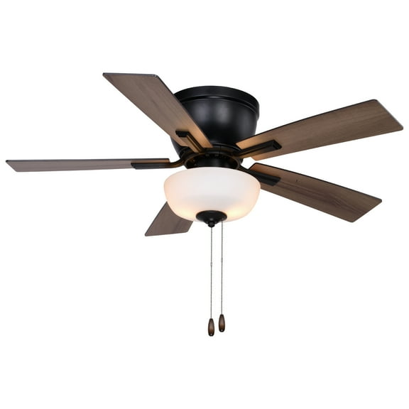 Homestock Renaissance Romance 42-In. Black And Hickory Flush Mount Hugger Ceiling Fan With Light Kit And Pull Chain