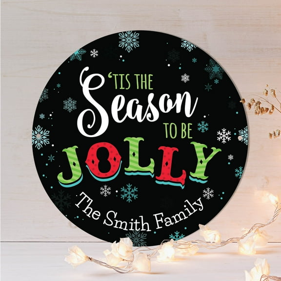 Personalized Tis The Season To Be Jolly Round Tin Sign