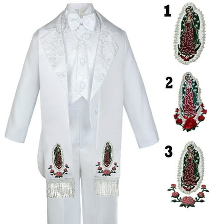 

6pc Infant Toddler & Boy Baptism Easter Formal White Tuxedo Suit Stole Sm to 20