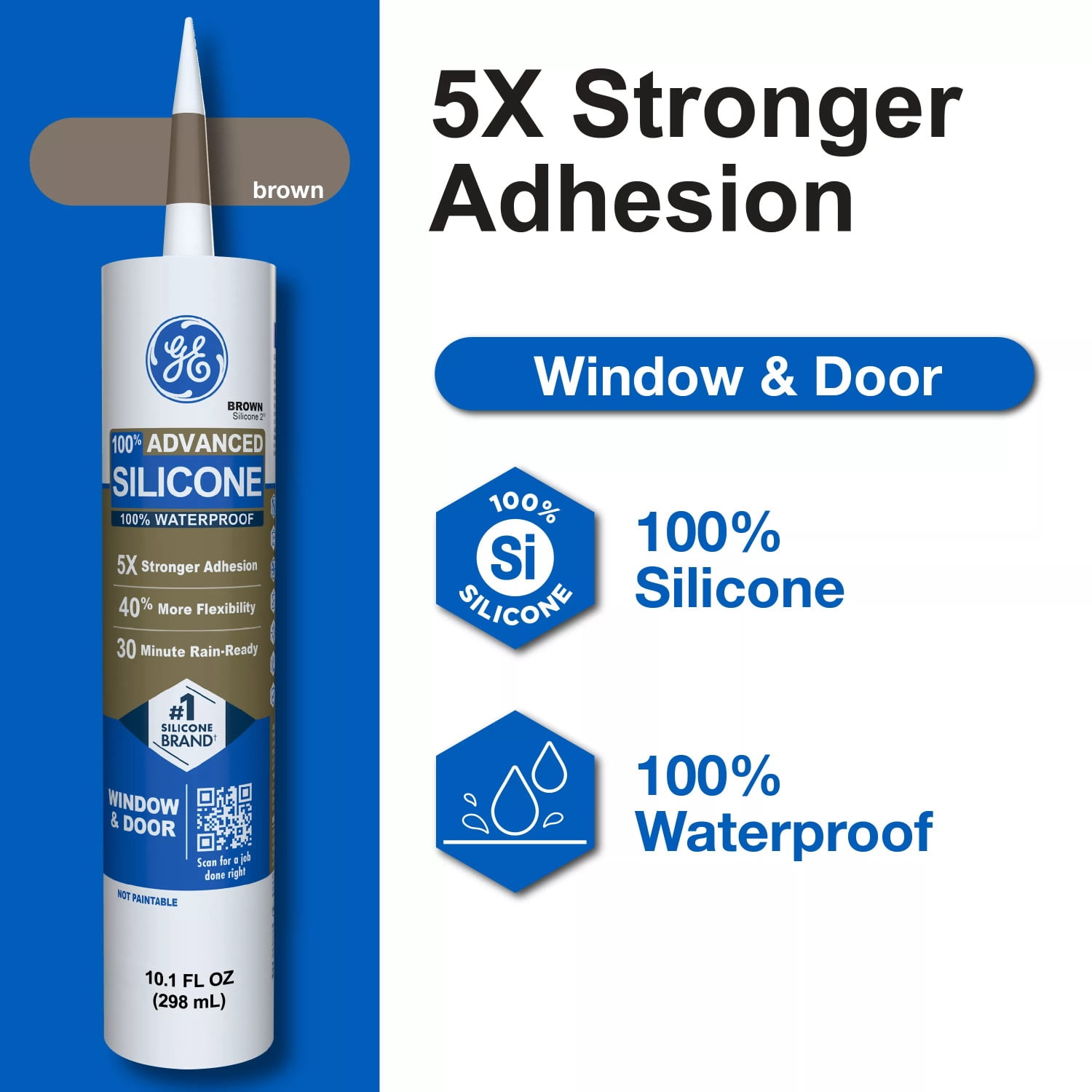 (4 pack) GE Advanced Silicone Window & Door Sealant, Pack of 1, Brown 10.1 fl oz Cartridge