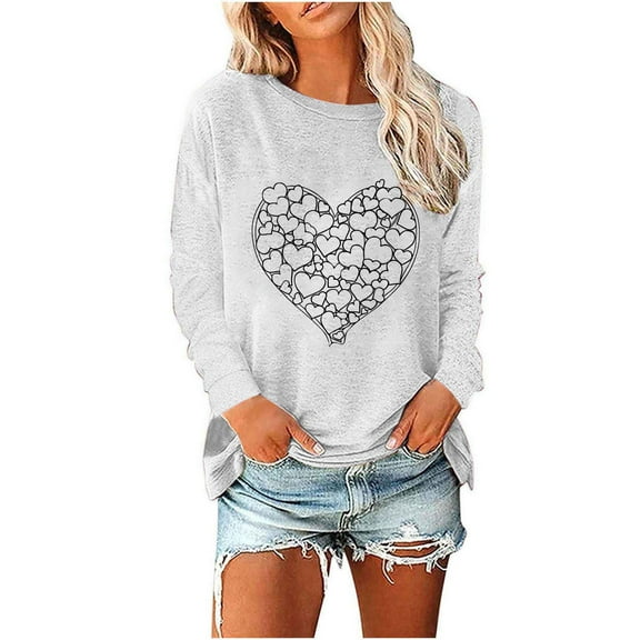 VgaVtl Valentines T-Shirt Women Graphic Long Sleeve Womens Tops Plus Size Loose White Funny Casual for Gifts Tops