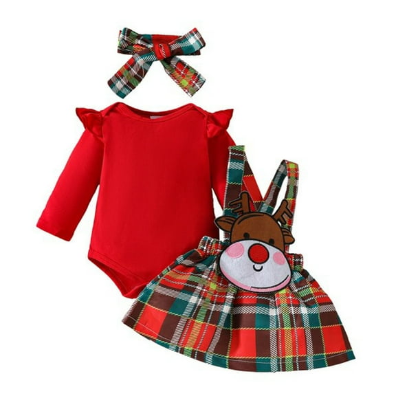 Futezty Toddler Kids Baby Girls Christmas Solid ColorTop Outfits Set(Red,6-9M)